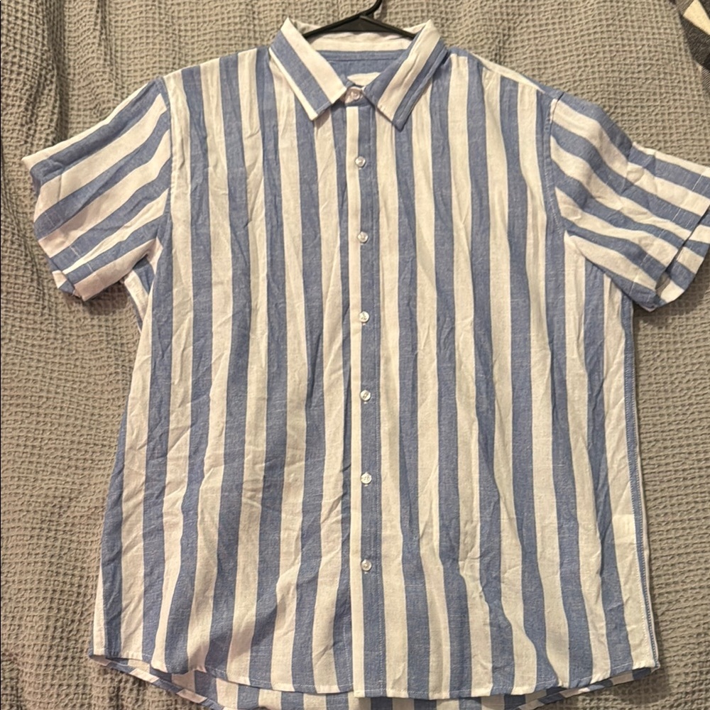 Casual Blue and White Button Down Shirt
